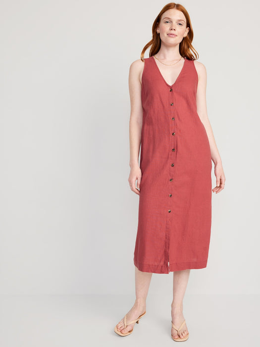 Sleeveless Button-Front Linen-Blend Maxi Shift Dress for Women