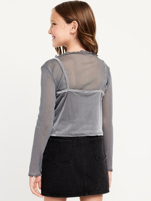 2-In-1 Velvet Cami & Printed Sheer Top for Girls