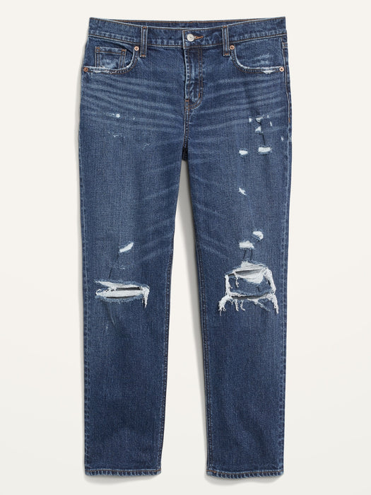 Mid-Rise Boyfriend Straight Ripped Jeans for Women