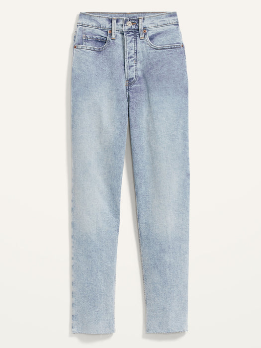 Extra High-Waisted Button-Fly Sky-Hi Straight Raw-Hem Jeans for Women