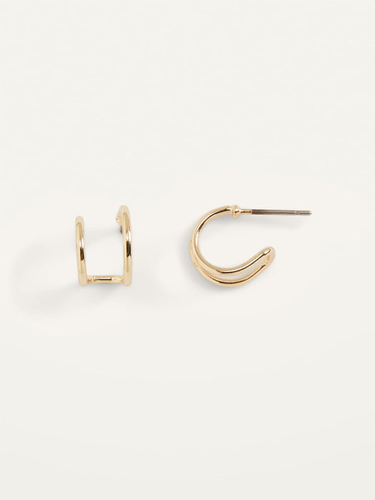 Gold-Plated Double-Hoop Stud Earrings For Women