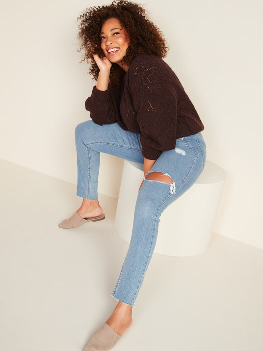 High-Waisted Rockstar Super Skinny Ripped Ankle Jeans for Women