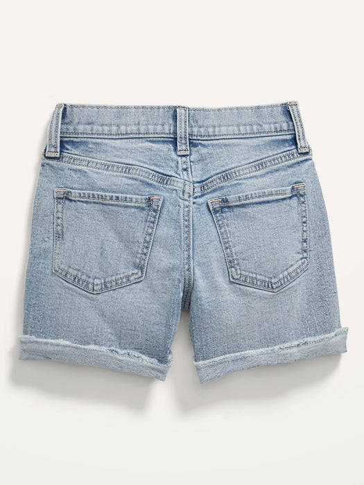 High-Waisted Roll-Cuffed Cut-Off Jean Midi Shorts for Girls