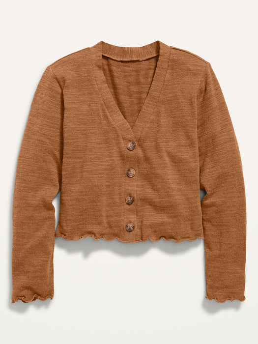 Cropped Slub-Knit Button-Front Cardigan Sweater for Girls