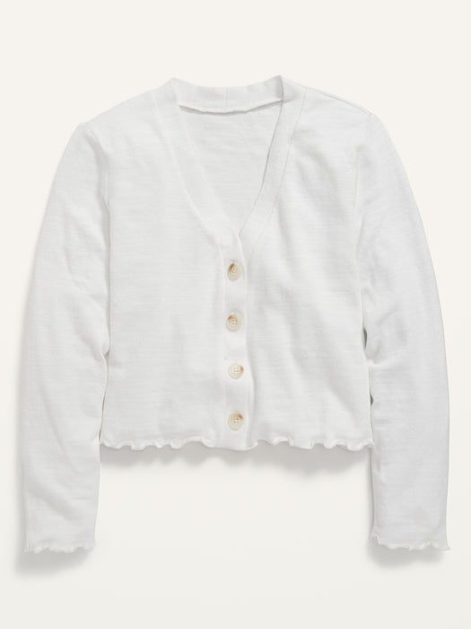Cropped Slub-Knit Button-Front Cardigan Sweater for Girls