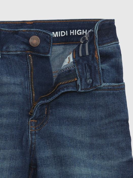 Kids High Rise Midi Denim Shorts with Washwell