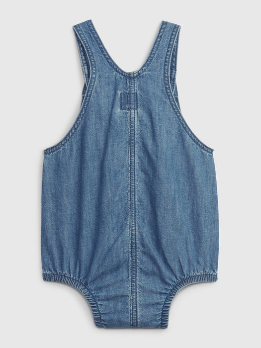 Baby 100% Organic Cotton Denim Bubble Overalls with Washwell