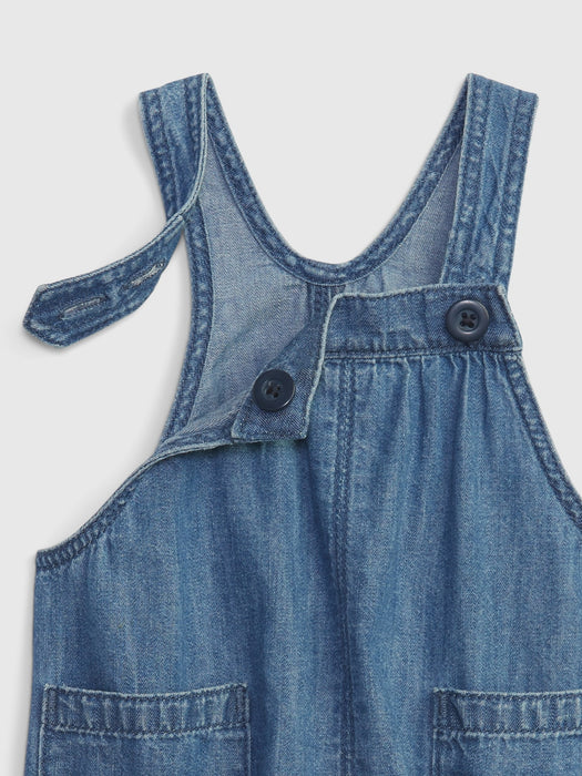 Baby 100% Organic Cotton Denim Bubble Overalls with Washwell
