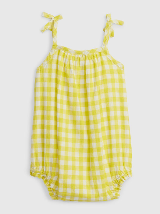 Baby Linen-Cotton Gingham Bubble Shorty One-Piece