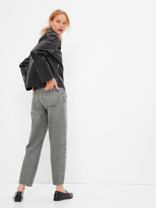 High Rise Barrel Jeans with Washwell