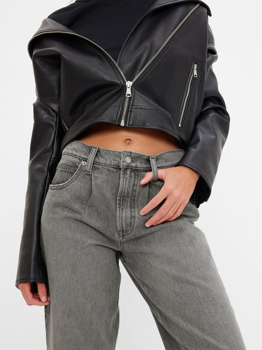 High Rise Barrel Jeans with Washwell