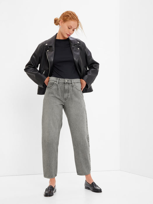 High Rise Barrel Jeans with Washwell