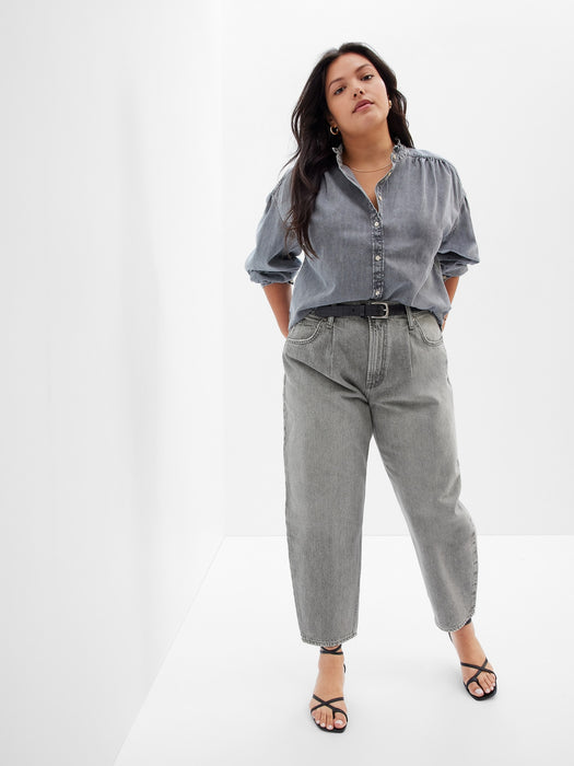 High Rise Barrel Jeans with Washwell