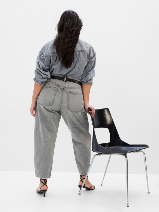 High Rise Barrel Jeans with Washwell