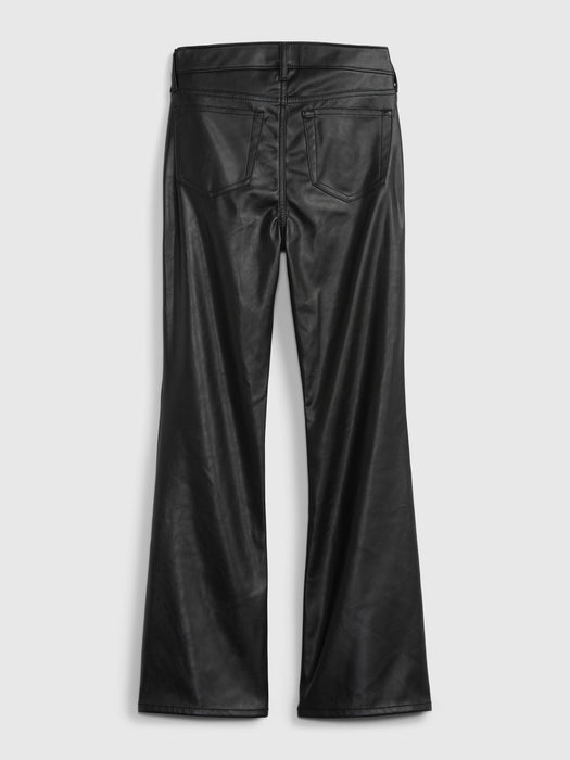 Kids High Rise Faux-Leather Flare Pants