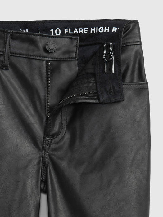 Kids High Rise Faux-Leather Flare Pants