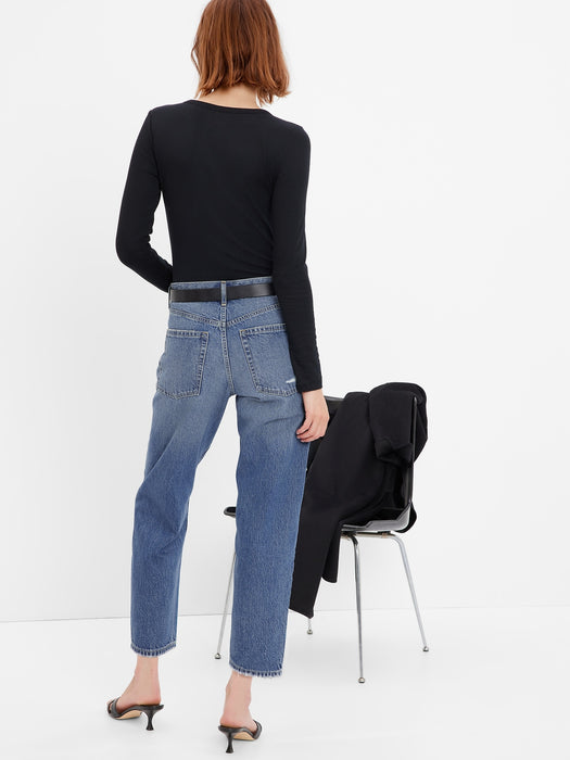 High Rise Barrel Jeans with Washwell
