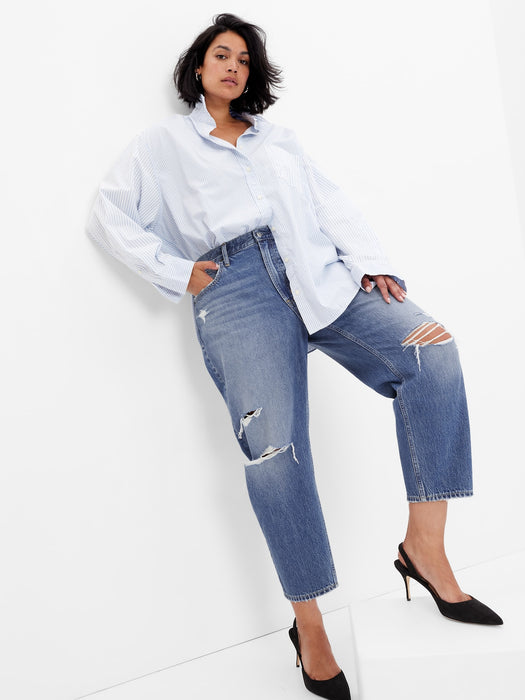 High Rise Barrel Jeans with Washwell