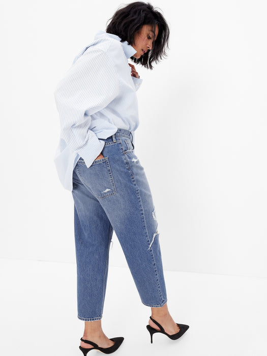 High Rise Barrel Jeans with Washwell