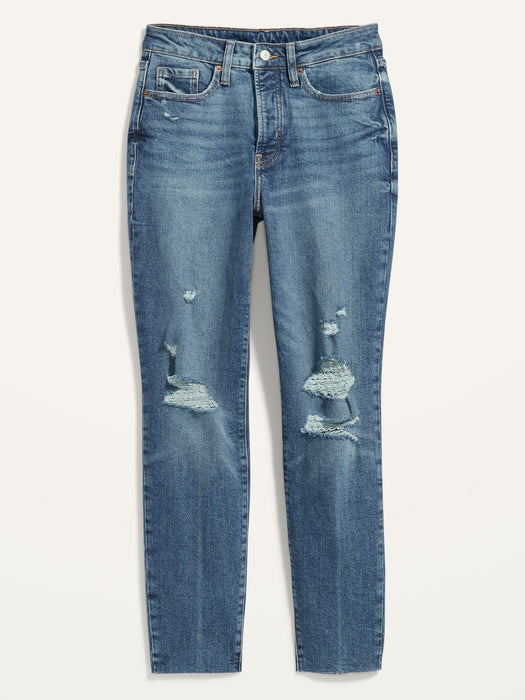 High-Waisted Button-Fly OG Straight Ripped Ankle Jeans for Women