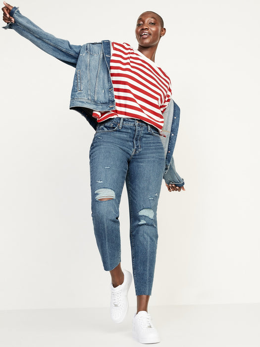 High-Waisted Button-Fly OG Straight Ripped Ankle Jeans for Women