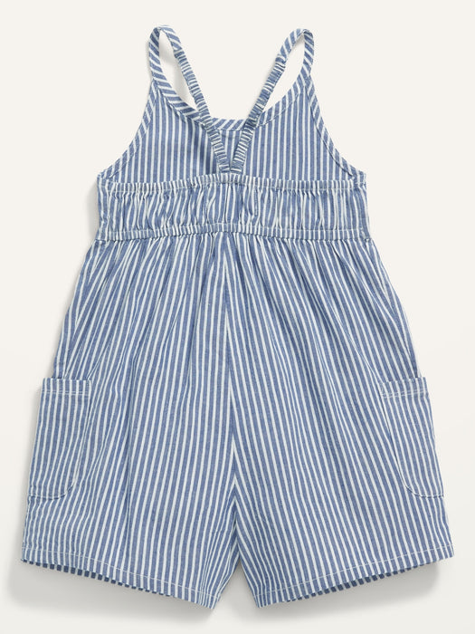 Sleeveless Striped Pocket Romper for Toddler Girls