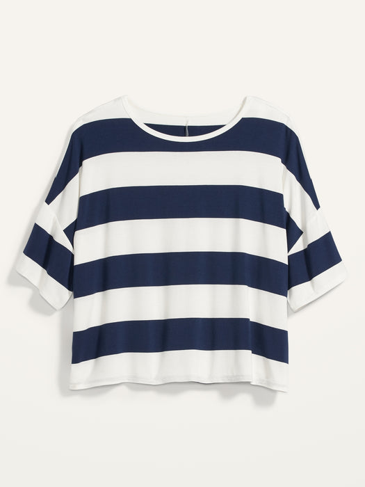 Luxe Oversized Striped Cropped T-Shirt for Women