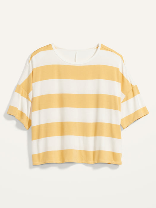 Luxe Oversized Striped Cropped T-Shirt for Women
