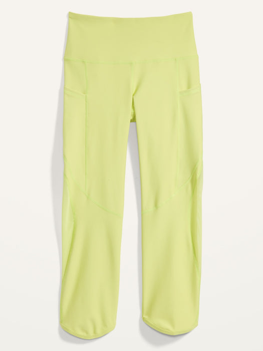 High-Waisted PowerSoft Mesh-Paneled Cropped Leggings for Women