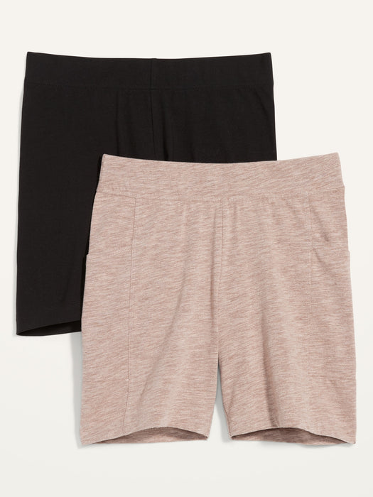 High-Waisted Side-Pocket Slub-Knit Biker Shorts 2-Pack for Women