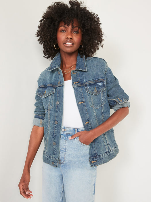 Distressed Built-In Flex Jean Jacket for Men