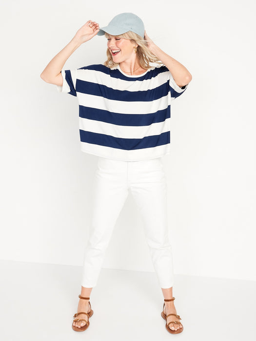 Luxe Oversized Striped Cropped T-Shirt for Women