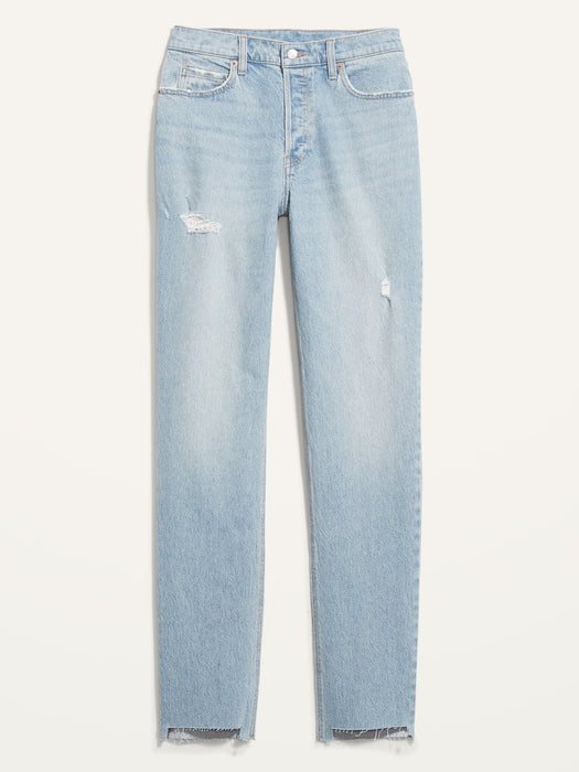 High-Waisted Button-Fly Slouchy Straight Ripped Cut-Off Jeans for Women