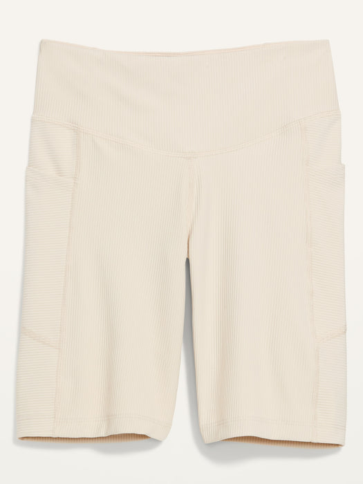 High-Waisted PowerSoft Rib-Knit Side-Pocket Compression Biker Shorts for Women -- 8-inch inseam