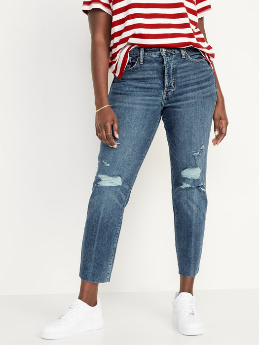 High-Waisted Button-Fly OG Straight Ripped Ankle Jeans for Women