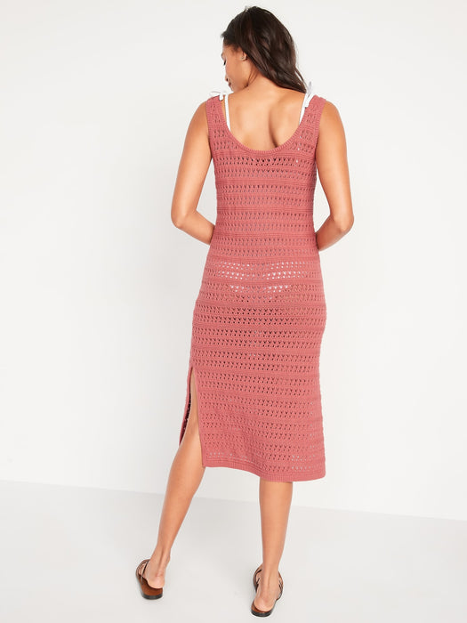 Fitted Sleeveless Crochet Swim Cover-Up Midi Dress for Women