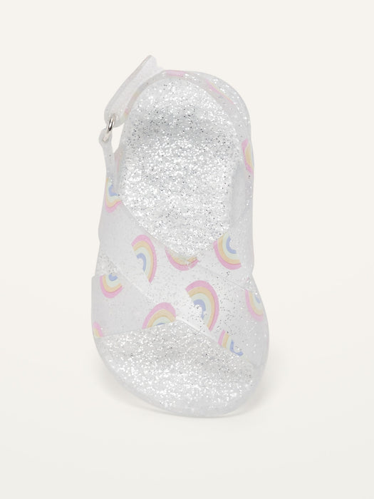 Unisex Rainbow-Glitter Print Jelly Sandals for Baby