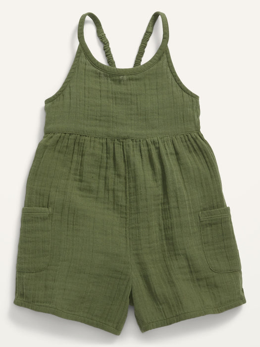 Sleeveless Pocket Romper for Toddler Girls