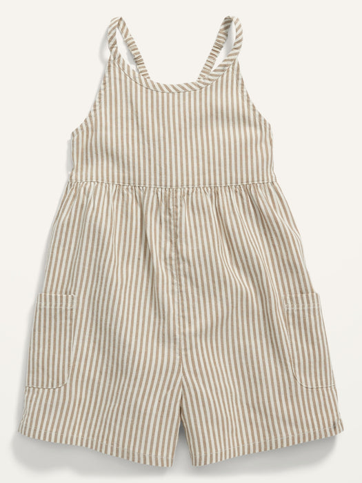 Sleeveless Striped Pocket Romper for Toddler Girls