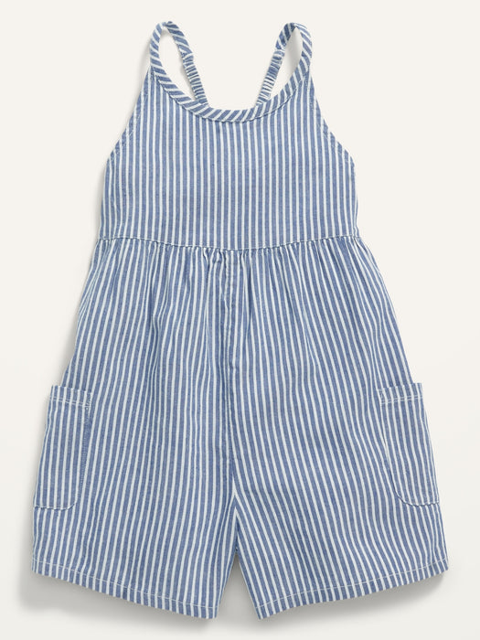 Sleeveless Striped Pocket Romper for Toddler Girls