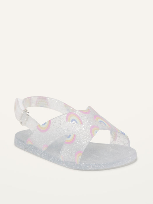 Unisex Rainbow-Glitter Print Jelly Sandals for Baby
