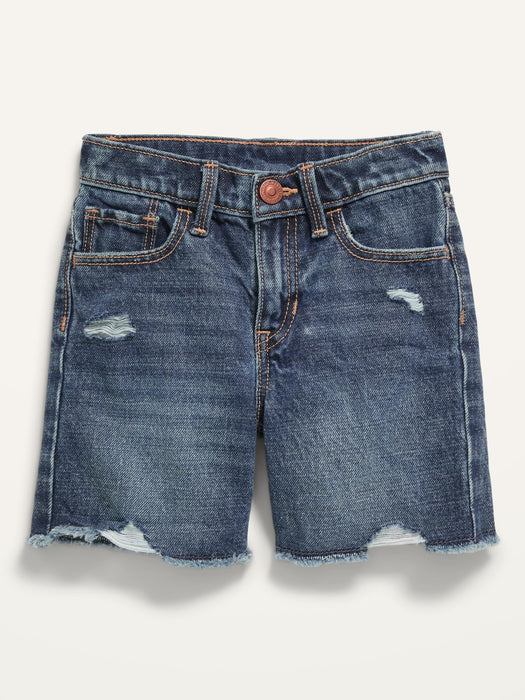 Slouchy Straight Ripped Jean Cut-Off Midi Shorts for Toddler Girls