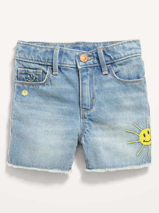 Embroidered Graphic Jean Cut-Off Shorts for Toddler Girls