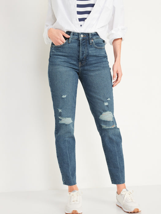 High-Waisted Button-Fly OG Straight Ripped Ankle Jeans for Women