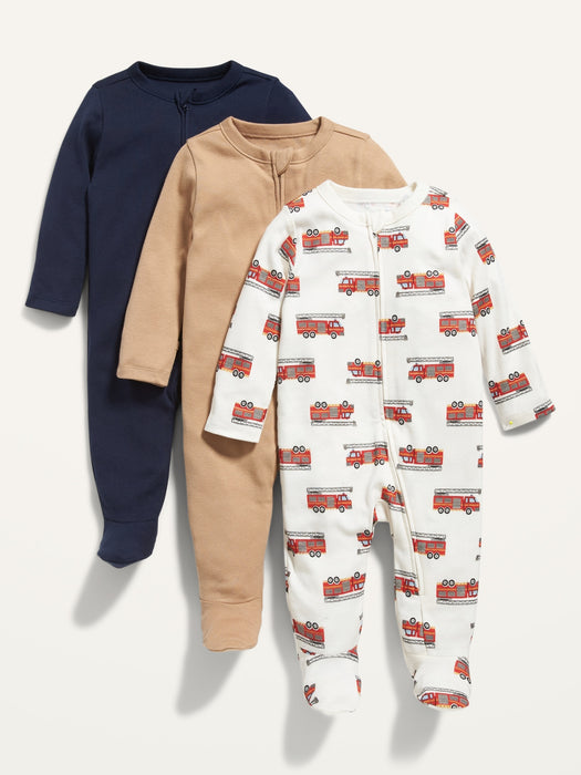 Unisex Sleep & Play 2-Way-Zip Footed One-Piece 3-Pack for Baby