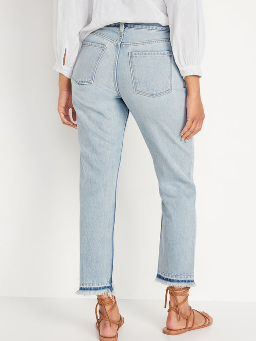 High-Waisted Slouchy Straight Distressed Cut-Off Non-Stretch Jeans for Women