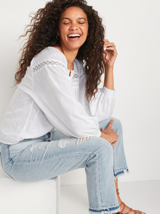 High-Waisted Slouchy Straight Distressed Cut-Off Non-Stretch Jeans for Women
