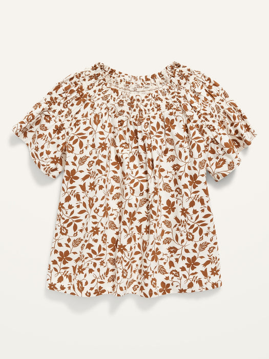 Smocked-Neck Short-Sleeve Top for Toddler Girls