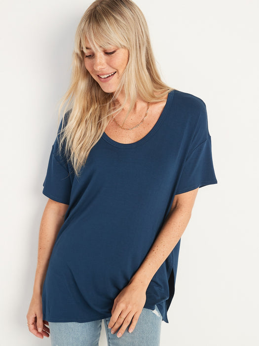 Oversized Luxe Voop-Neck Tunic T-Shirt for Women