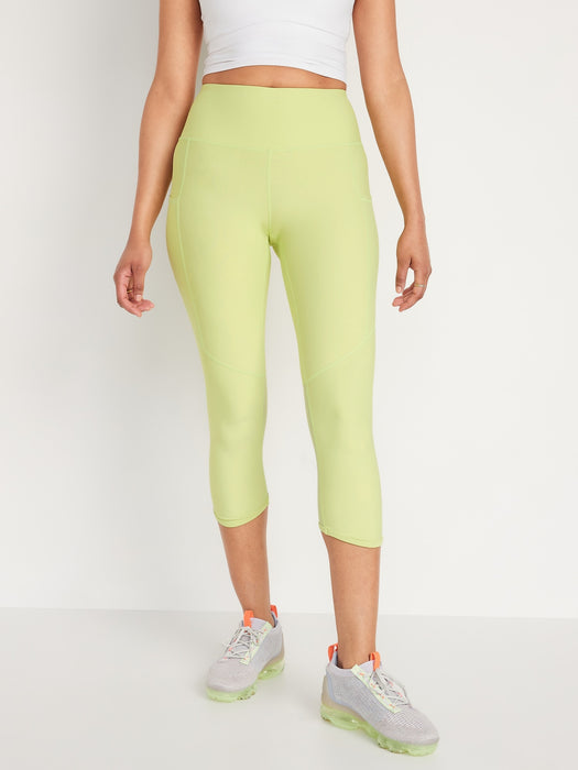 High-Waisted PowerSoft Mesh-Paneled Cropped Leggings for Women